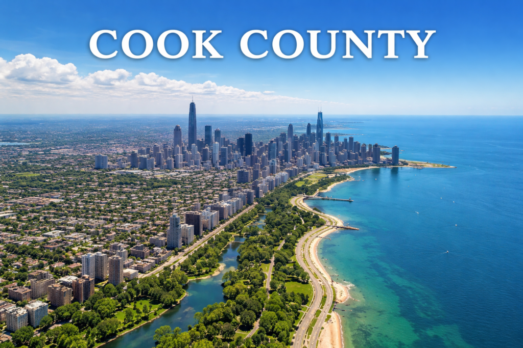 Cook County Illinois skyline and lakefront image for World's Best Movers moving services page