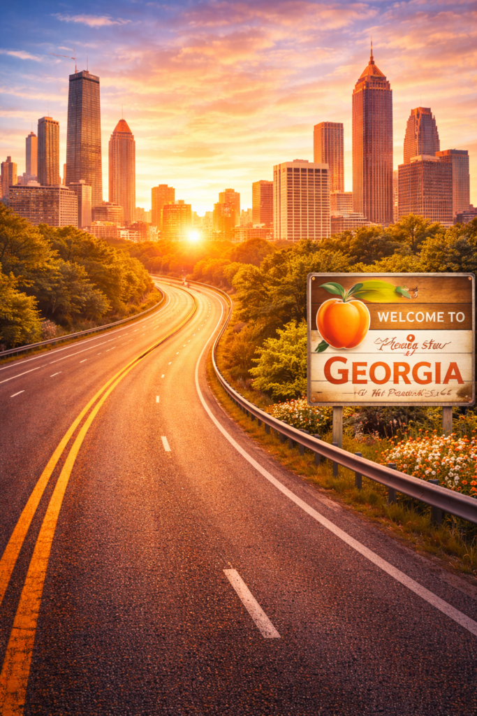 Atlanta Georgia skyline and highway theme for Chicago to Atlanta movers