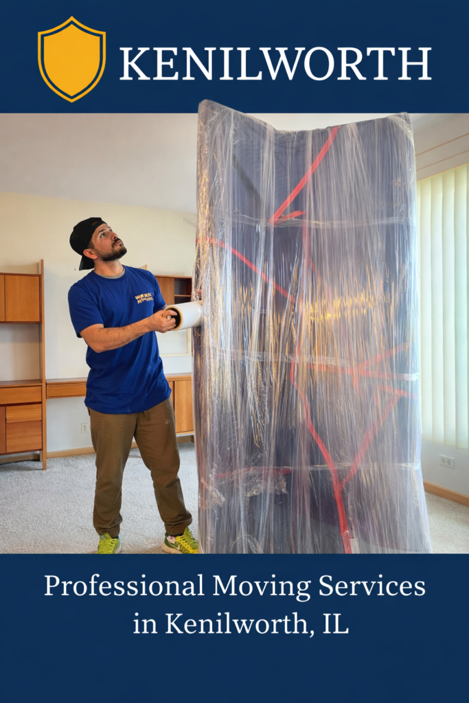 Kenilworth IL movers carefully wrapping furniture for a protected move