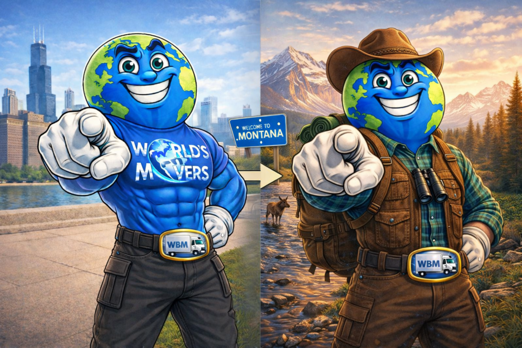 Chicago to Montana Movers - World's Best Movers mascot themed image