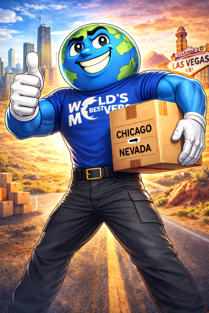 Chicago to Nevada movers - World's Best Movers mascot