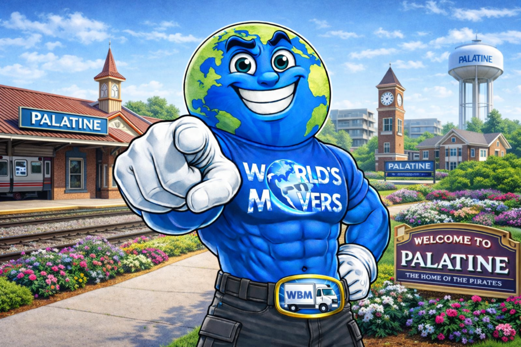 Palatine IL movers - World's Best Movers mascot moving furniture