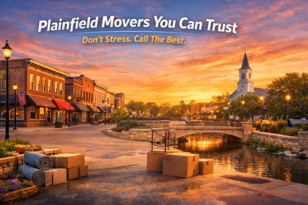 Downtown Plainfield Illinois at sunset